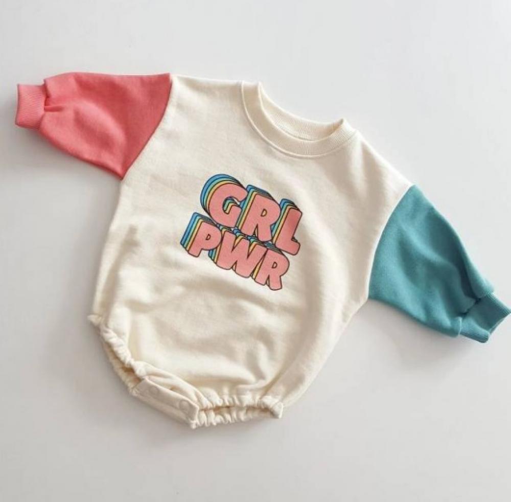0~2Y INS Baby Fashion Color Contrast Sleeve Letter Sweater Long-Sleeved Romper Sweatshirt Onsie Baby Wholesale Baby Clothes