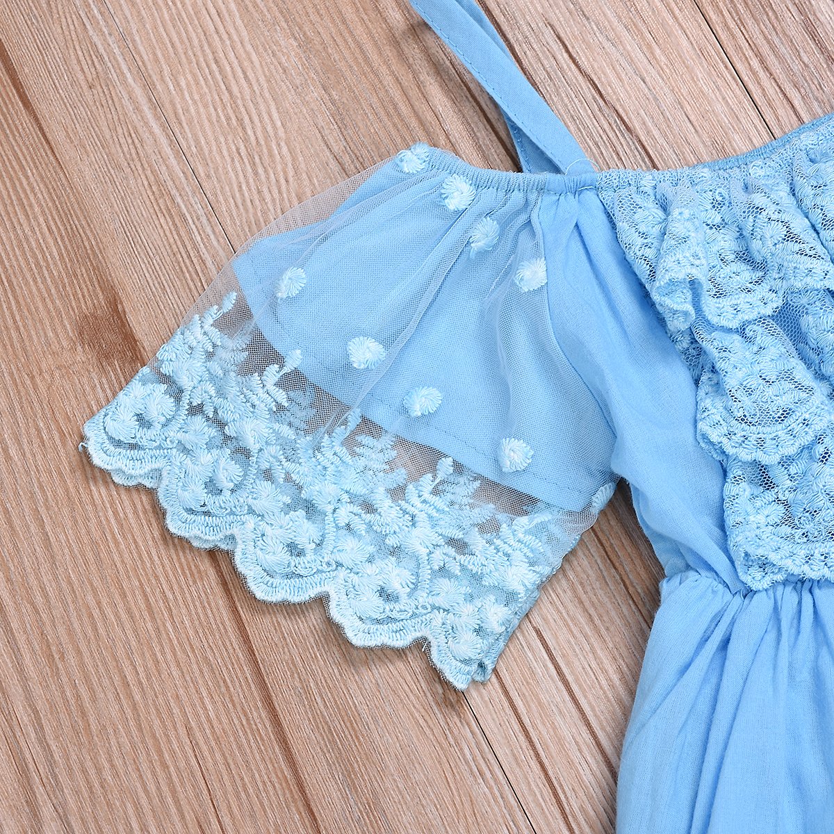 Fashionable Girls Ruffle Trim Solid Color Lace Suspender Dress