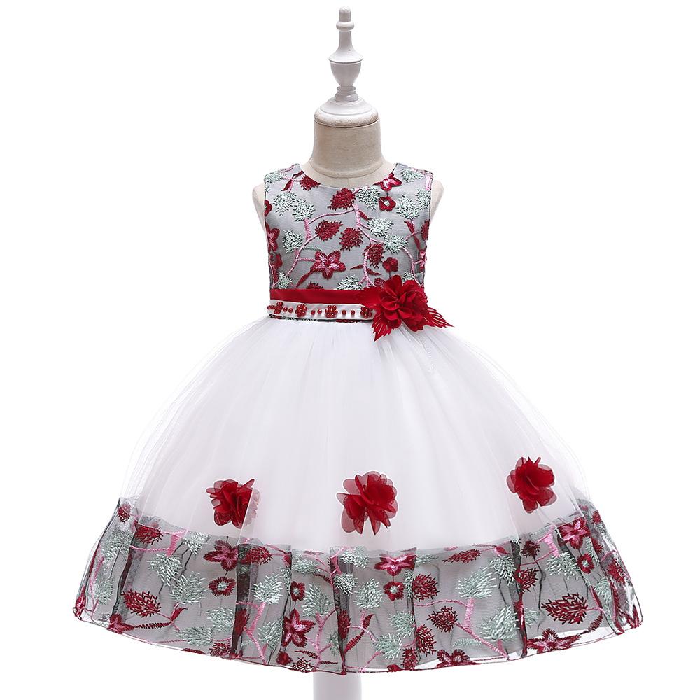 Girl Embroidered Lace Contrast Color Princess Dress