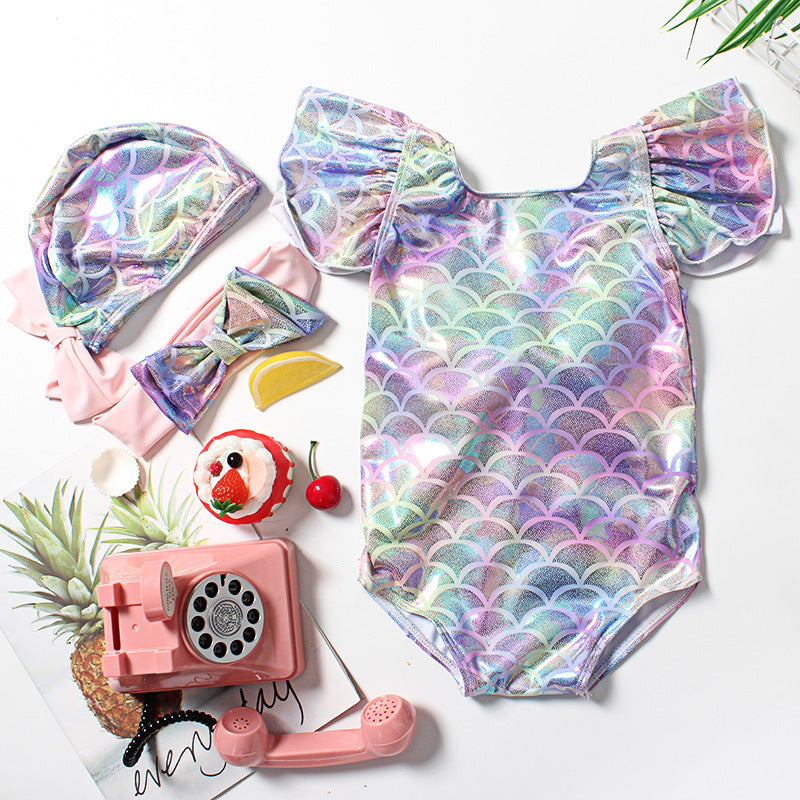 Hot Gold Cute Children's Swimsuit Female Spa One-piece Swimsuit Girls Baby Baby Princess Mermaid Swimsuit