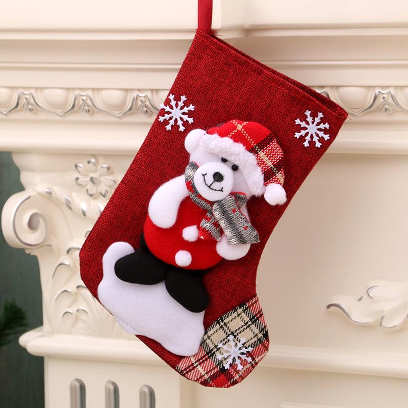 MOQ 4PCS Christmas socks, Christmas decorations, Christmas gift bags, medium linen wholesale