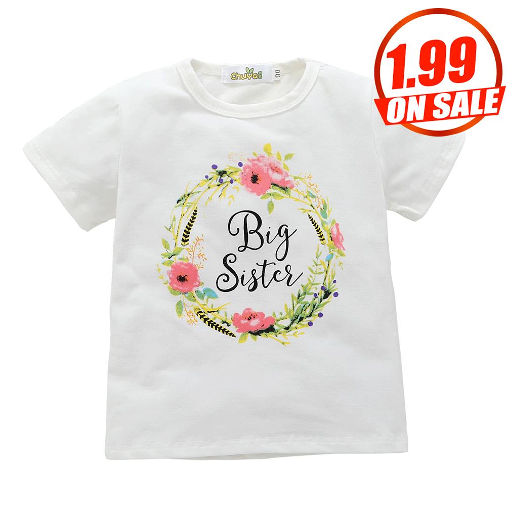 116PCS No Profit On Sale Girls Short Sleeve Letter Floral Printed Top wholesale kids clothing