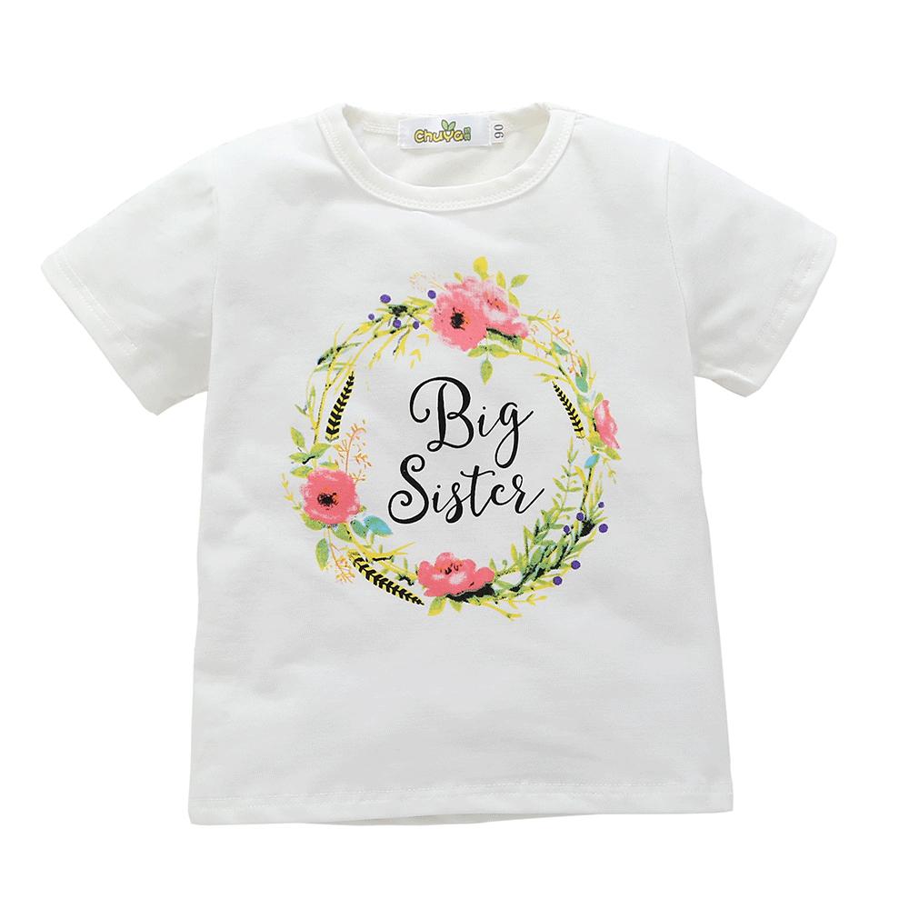 116PCS No Profit On Sale Girls Short Sleeve Letter Floral Printed Top wholesale kids clothing