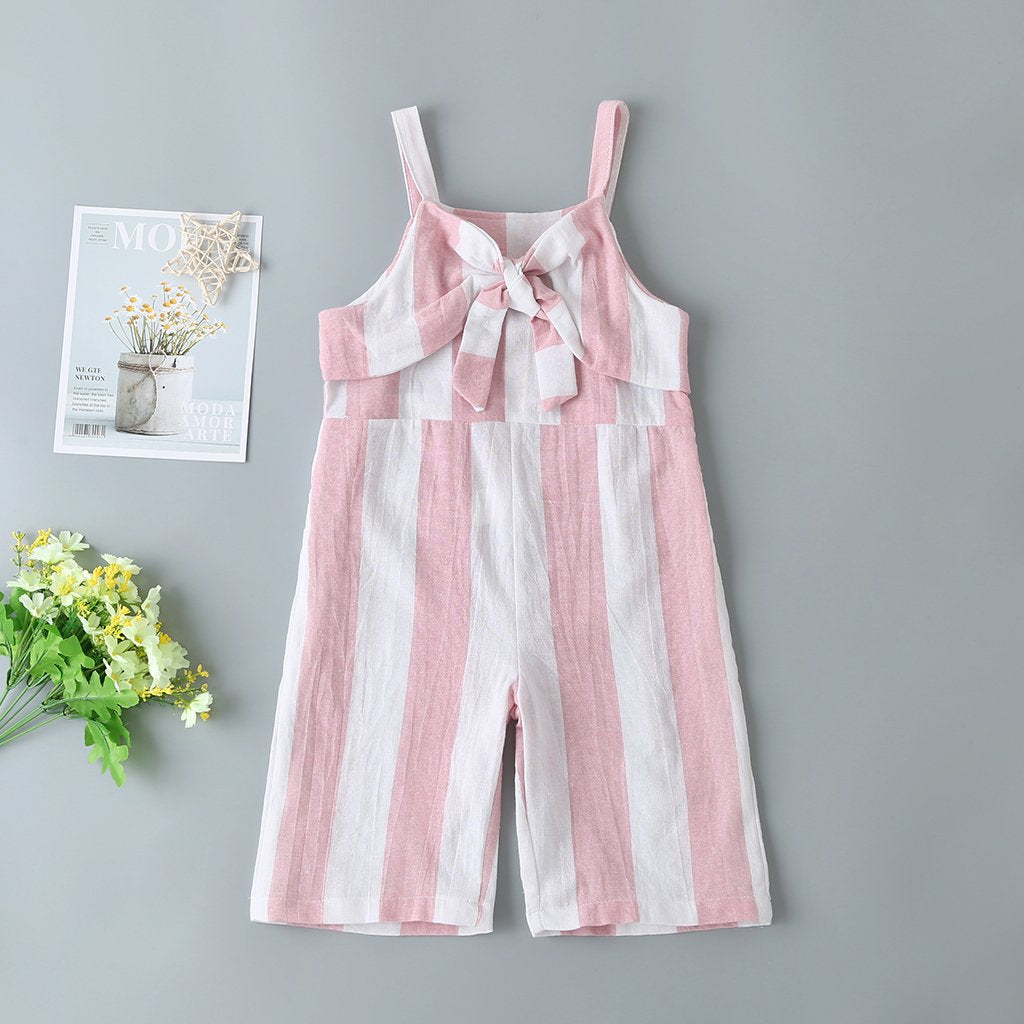 Summer New Children'S Pants Girls Gray And White Striped Suspenders Trousers Children'S Korean Casual Pants Girl Boutique Clothing Wholesale