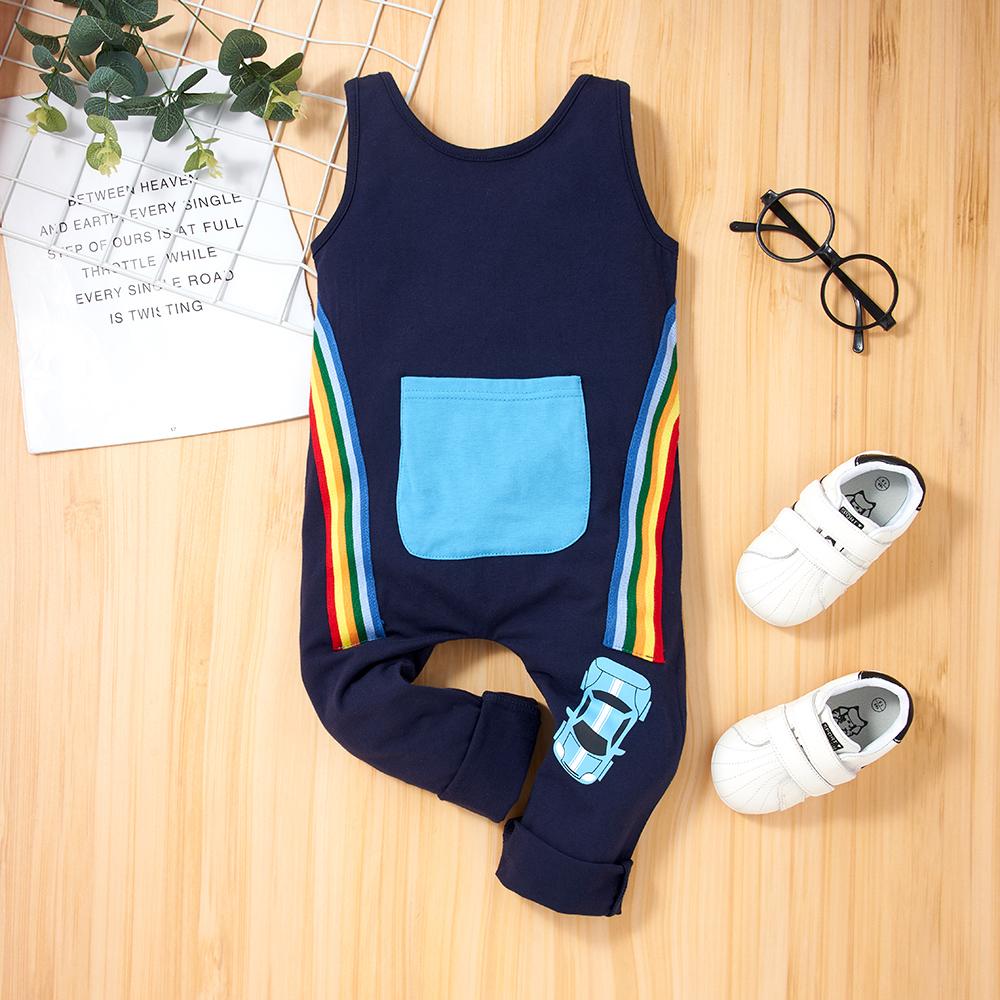 Boys Sleeveless Car Printed Casual Jumpsuit childrens wholesale clothing