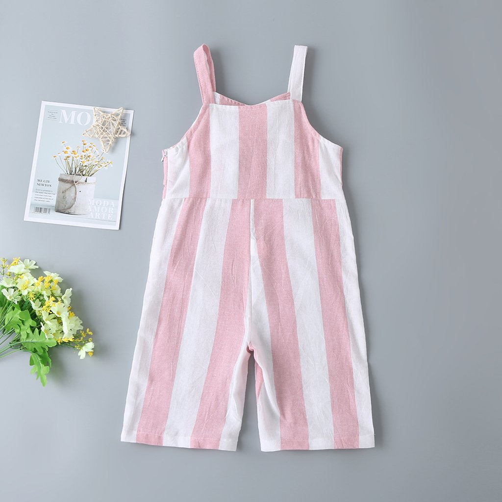 Summer New Children'S Pants Girls Gray And White Striped Suspenders Trousers Children'S Korean Casual Pants Girl Boutique Clothing Wholesale