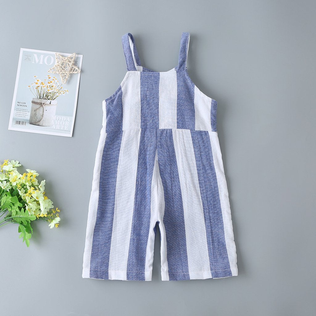 Summer New Children'S Pants Girls Gray And White Striped Suspenders Trousers Children'S Korean Casual Pants Girl Boutique Clothing Wholesale