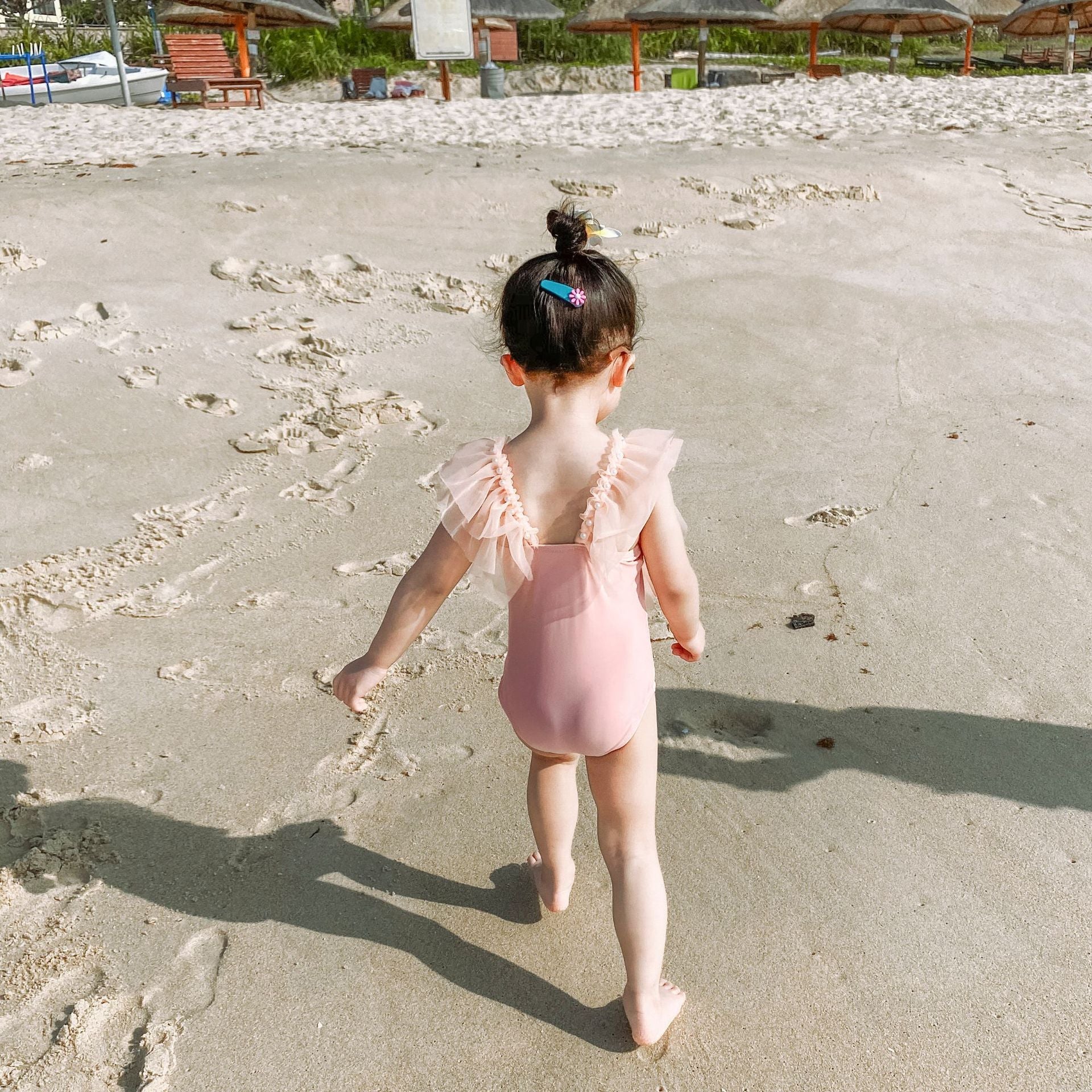 Children's Girls Swimsuit Pink Mesh Pearl