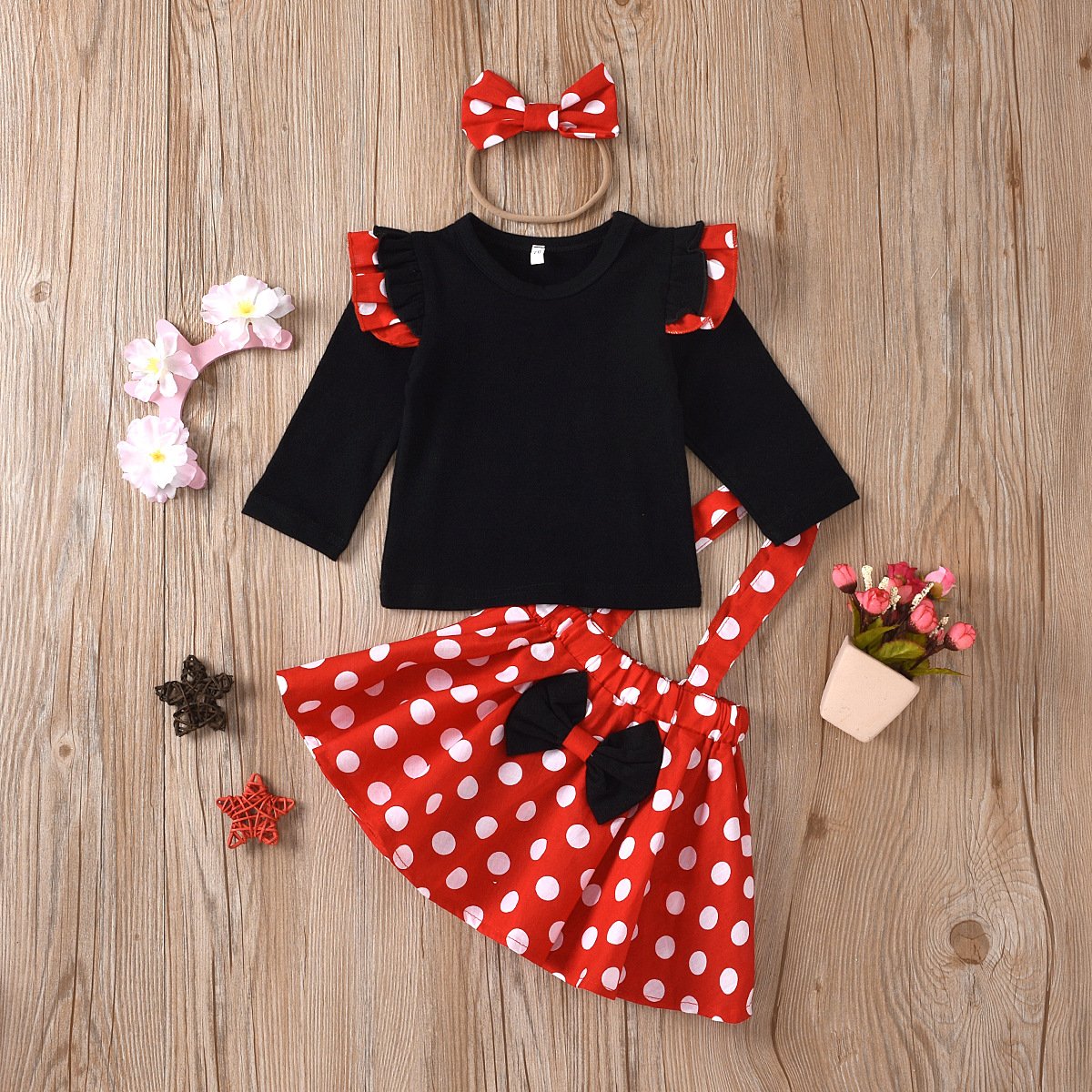 MOQ 3pcs Girls Princess Fly Sleeve Lovely Black Jacket Polka Dot Skirt Sets Girls Wholesale Dresses