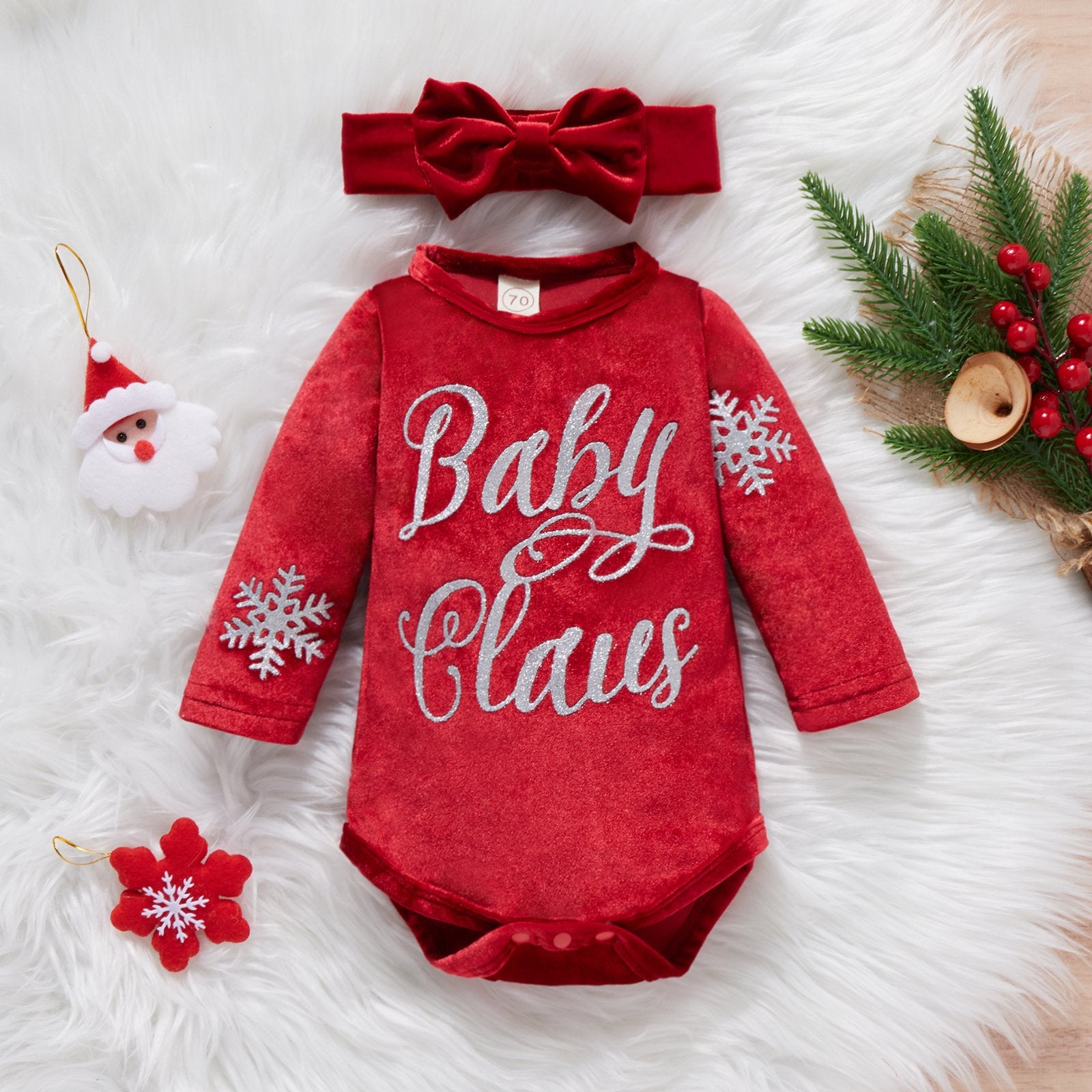 Christmas red one-piece clothes with letters and headband sets wholesale