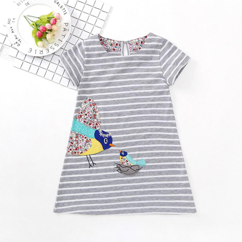 Cute Bird Embroidered Striped Dress for Toddler Girls and Girls - Wholesaleclothesusa
