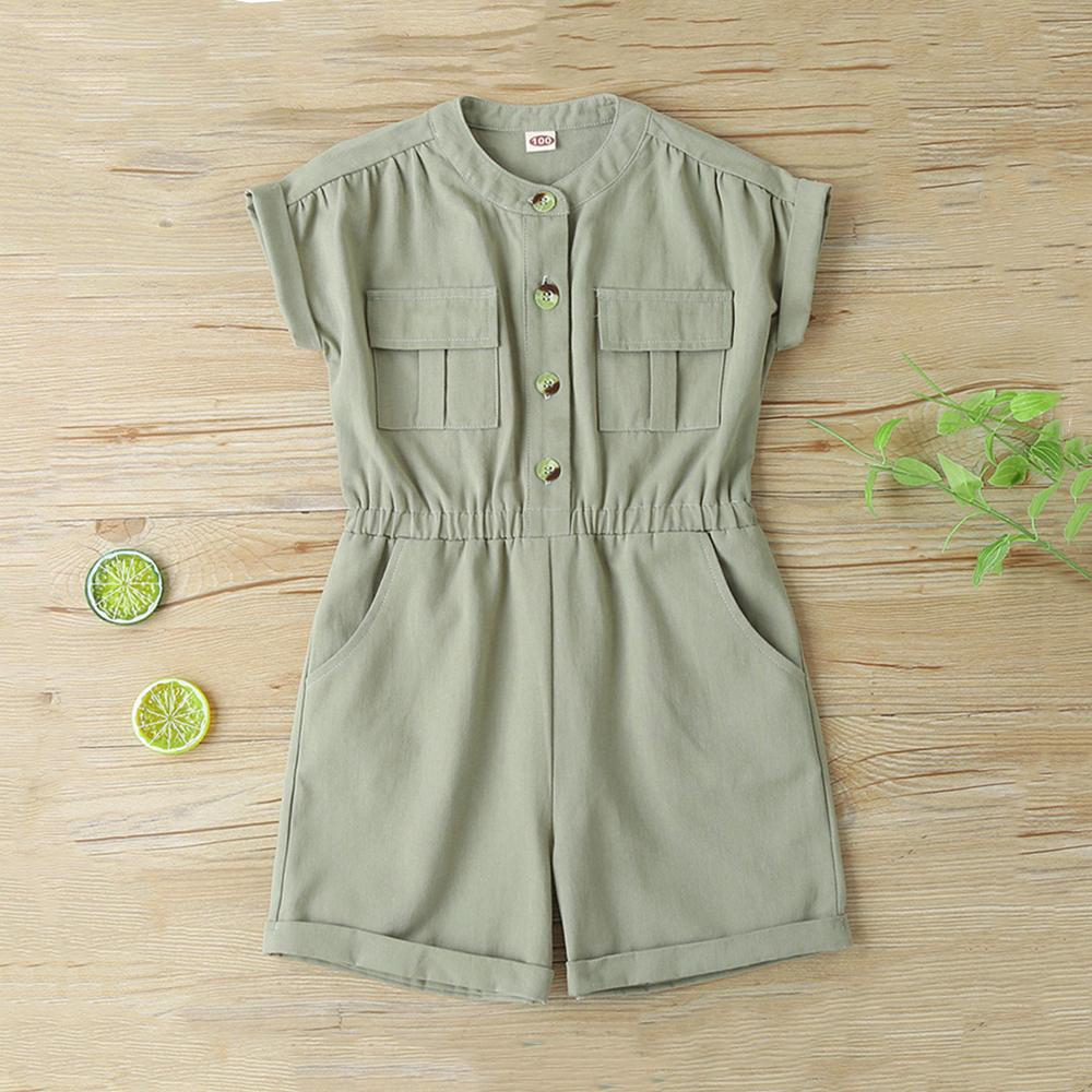 Girls Solid Color Short Sleeve Pocket Button Pocket girl wholesale boutique clothing