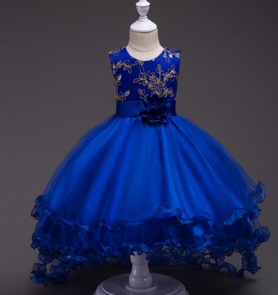 Girl's Tail Dress Mesh Skirt Wedding Tutu Skirt Blue Catwalk Dress
