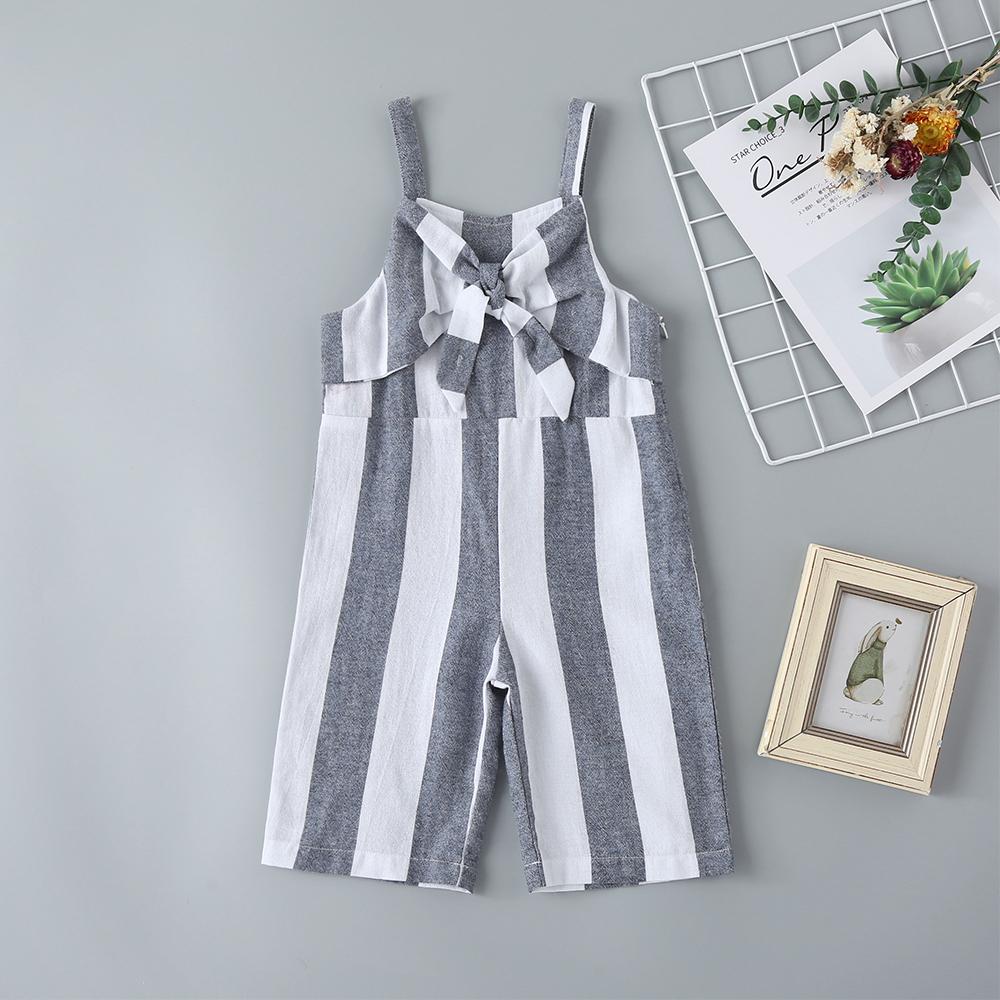 Summer New Children'S Pants Girls Gray And White Striped Suspenders Trousers Children'S Korean Casual Pants Girl Boutique Clothing Wholesale