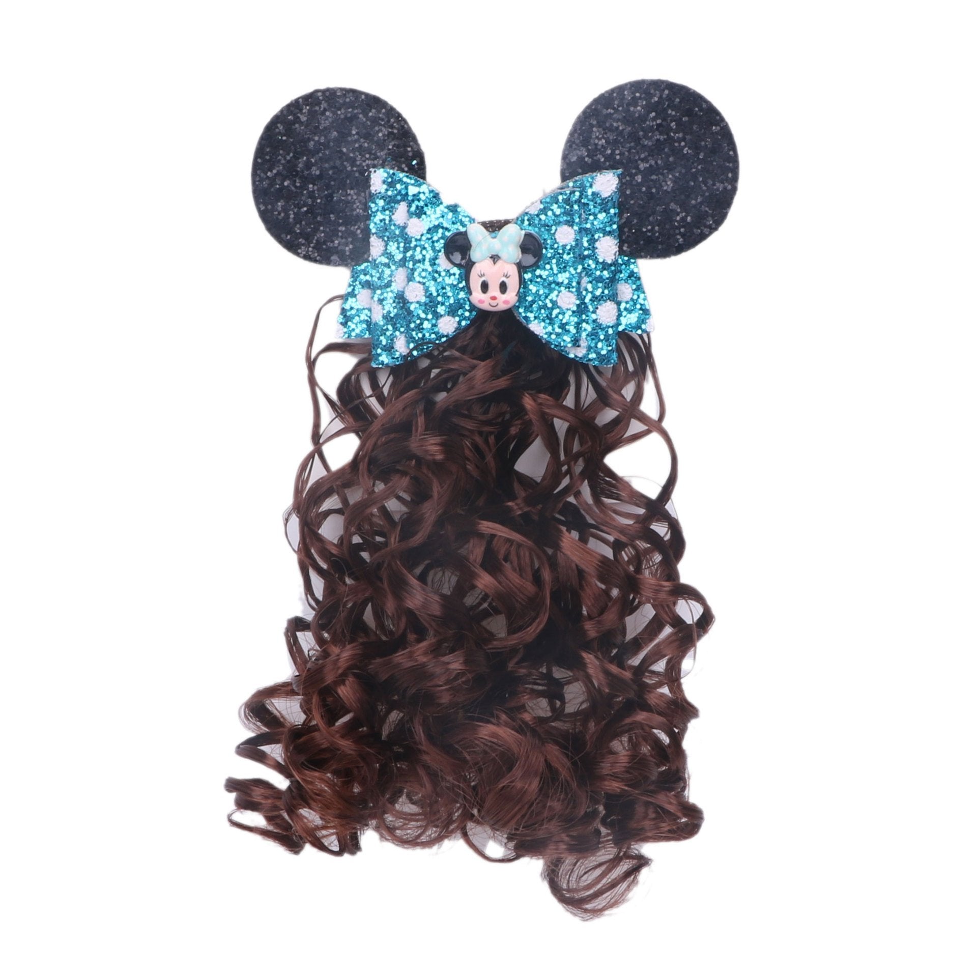Girls Bow Glitter Dot Mickey Top Clip Cute Fake Curly Hair with Powdered Sequins Girls Accessories Wholesale