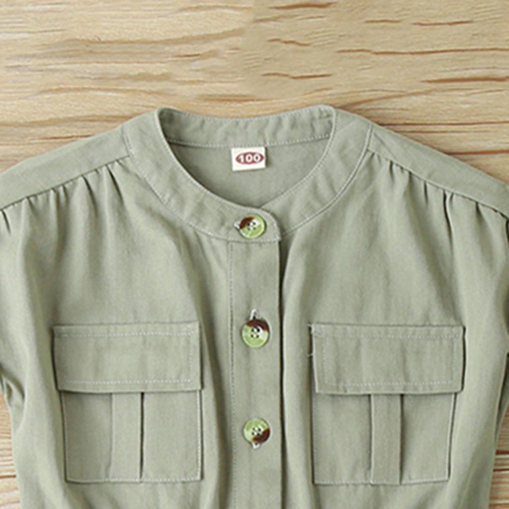 Girls Solid Color Short Sleeve Pocket Button Pocket girl wholesale boutique clothing