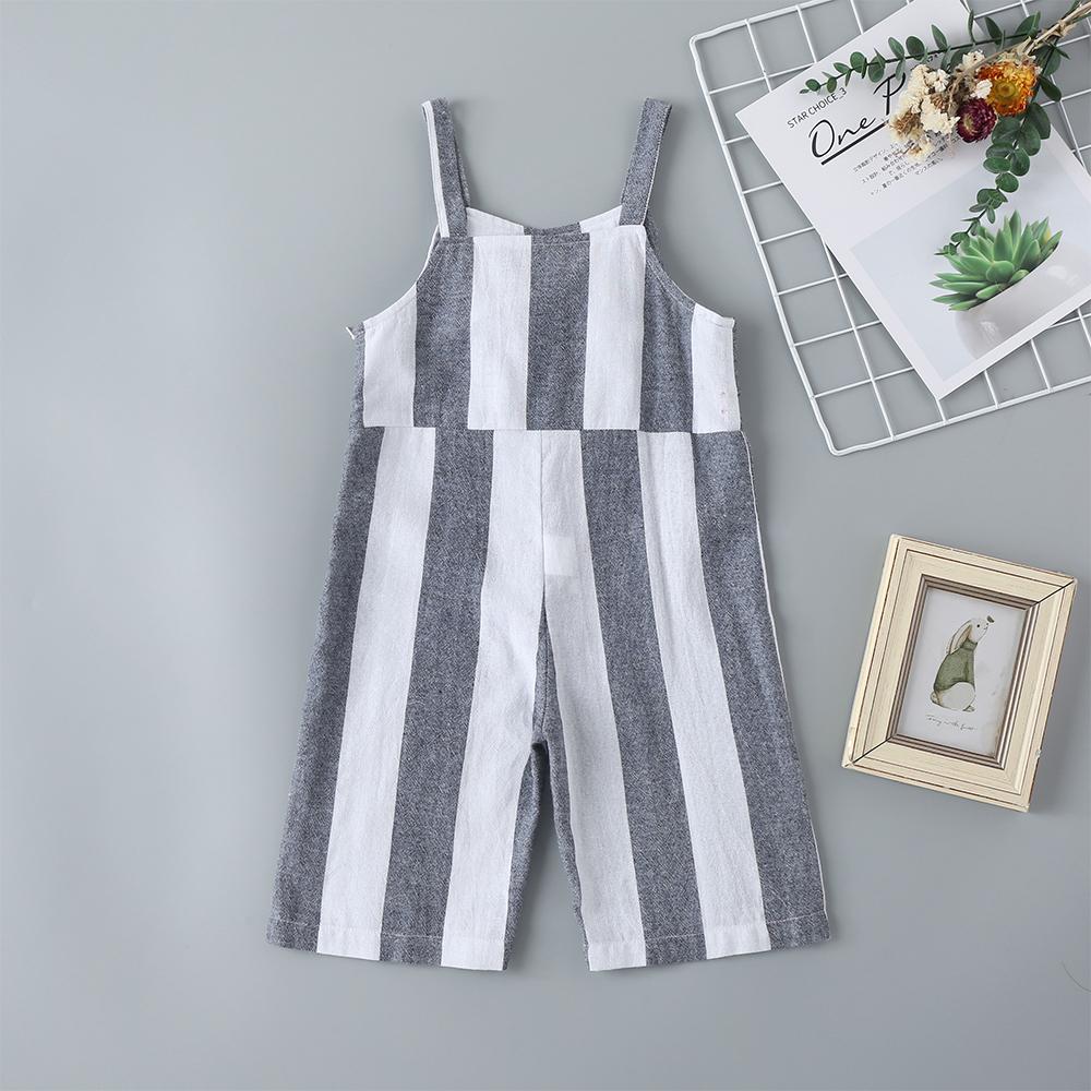 Summer New Children'S Pants Girls Gray And White Striped Suspenders Trousers Children'S Korean Casual Pants Girl Boutique Clothing Wholesale