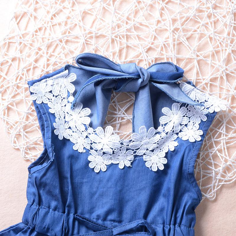 Fashionable Girls Imitation Denim Lace Flower Princess Dress