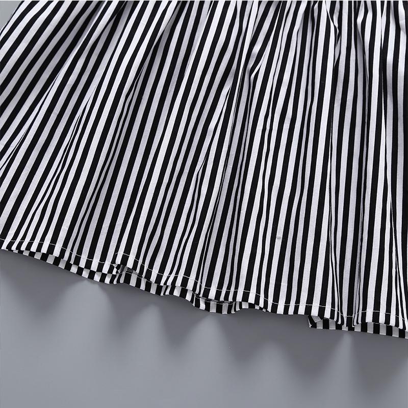 Girl's Cartoon Print Bow Fly Sleeve Stripe Splice Dress