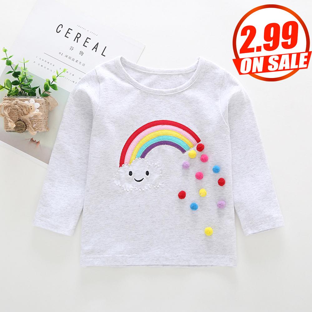 MOQ 31PCS No Profit On Sale Clearance & Closeout Specials Girls Ball Rainbow Pattern Long Sleeve Top wholesale little girl clothing