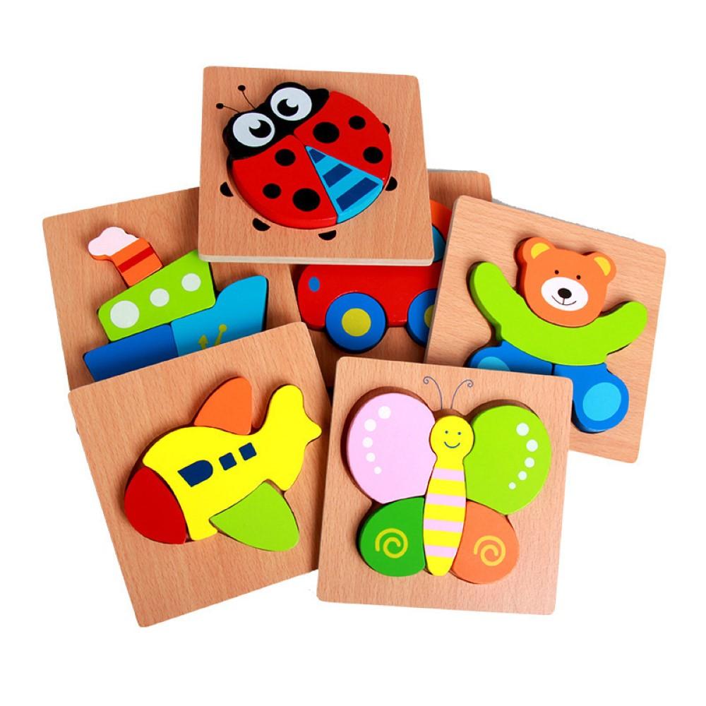 3D Wooden Animal Cognitive Building Blocks Early Education Educational Clutch Toys