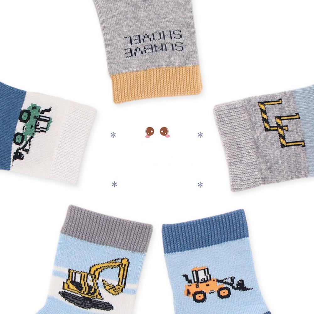 MOQ 3PCS Cartoon Excavator Socks For Boys Gift Boxes With 5 Pairs Of Socks Childrens Accessories Wholesale
