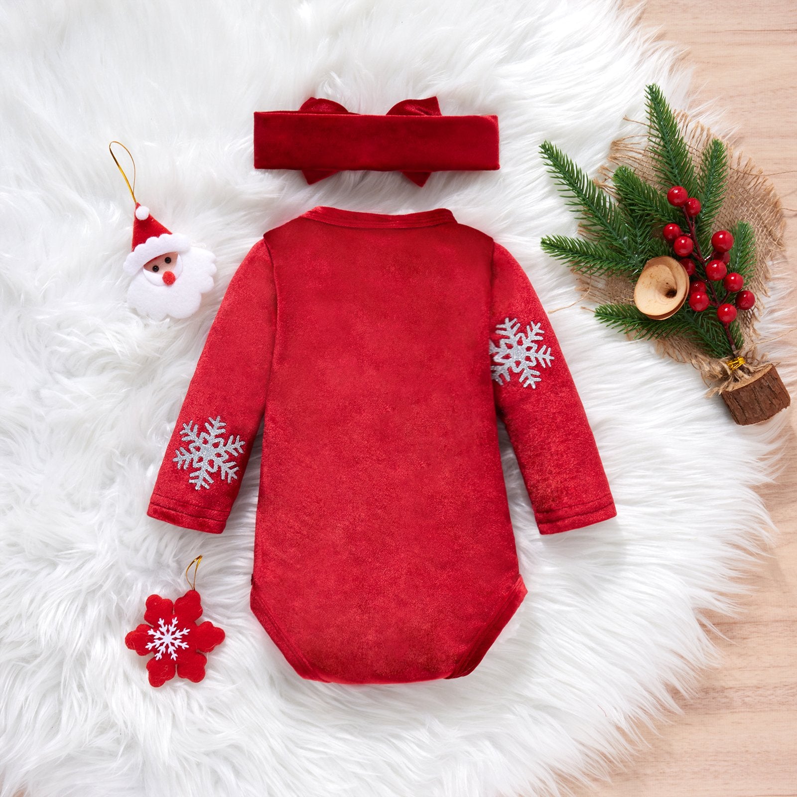 Christmas red one-piece clothes with letters and headband sets wholesale