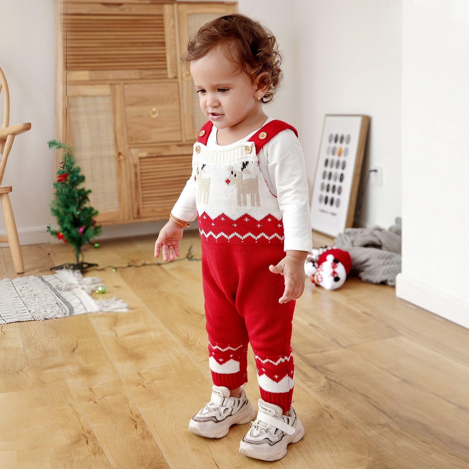 Baby Boys Autumn And Winter Christmas Elk Design Suspender Jumpsuit Wholesale Baby Rompers