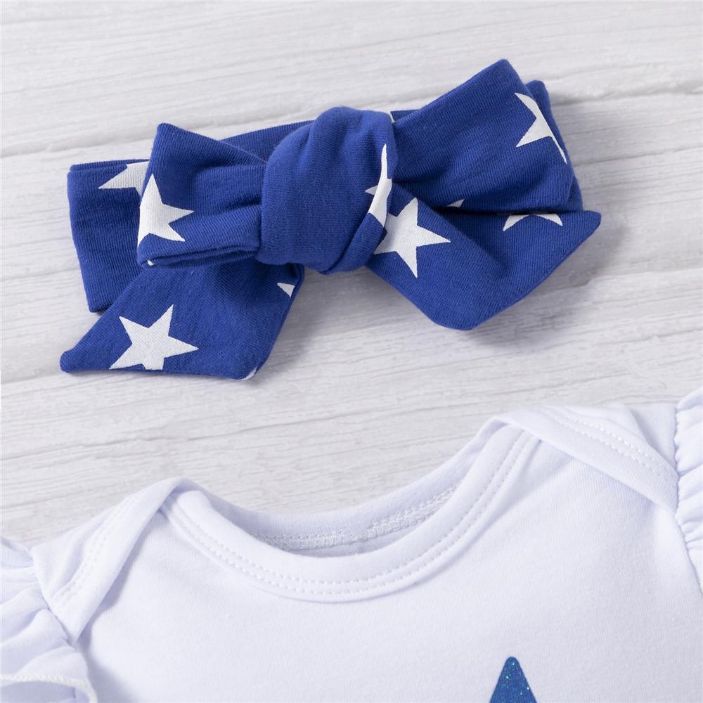 Baby Girls 4th July Letter Printed Short Sleeve Romper & Star Suspender Skirt & Headband cheap baby clothes wholesale