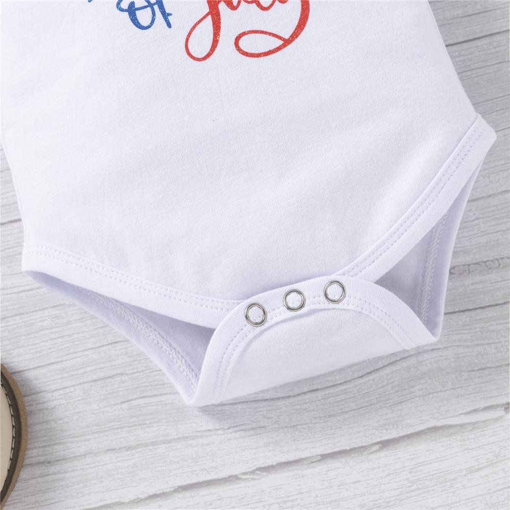 Baby Girls 4th July Letter Printed Short Sleeve Romper & Star Suspender Skirt & Headband cheap baby clothes wholesale