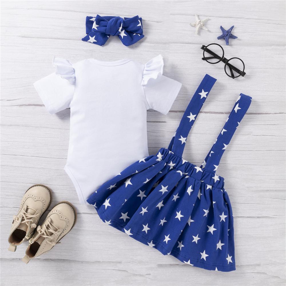 Baby Girls 4th July Letter Printed Short Sleeve Romper & Star Suspender Skirt & Headband cheap baby clothes wholesale