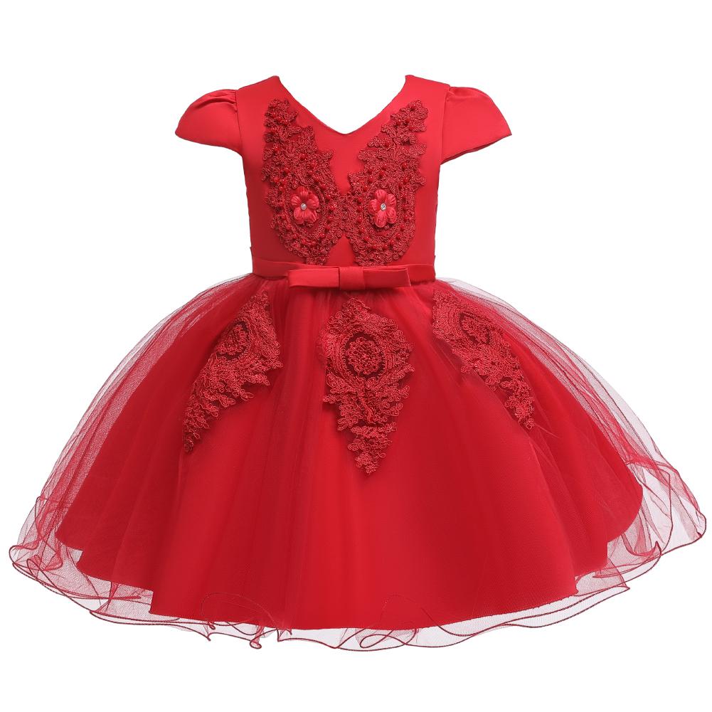 Girl Pretty Floral Embroidery Solid Tulle Party Dress