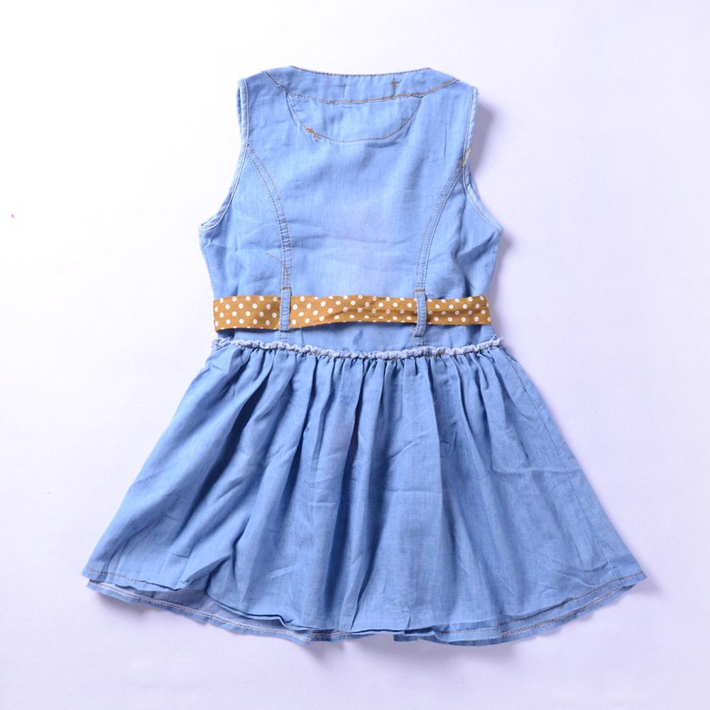 Fashionable Girls Solid Color Denim Belt Dress