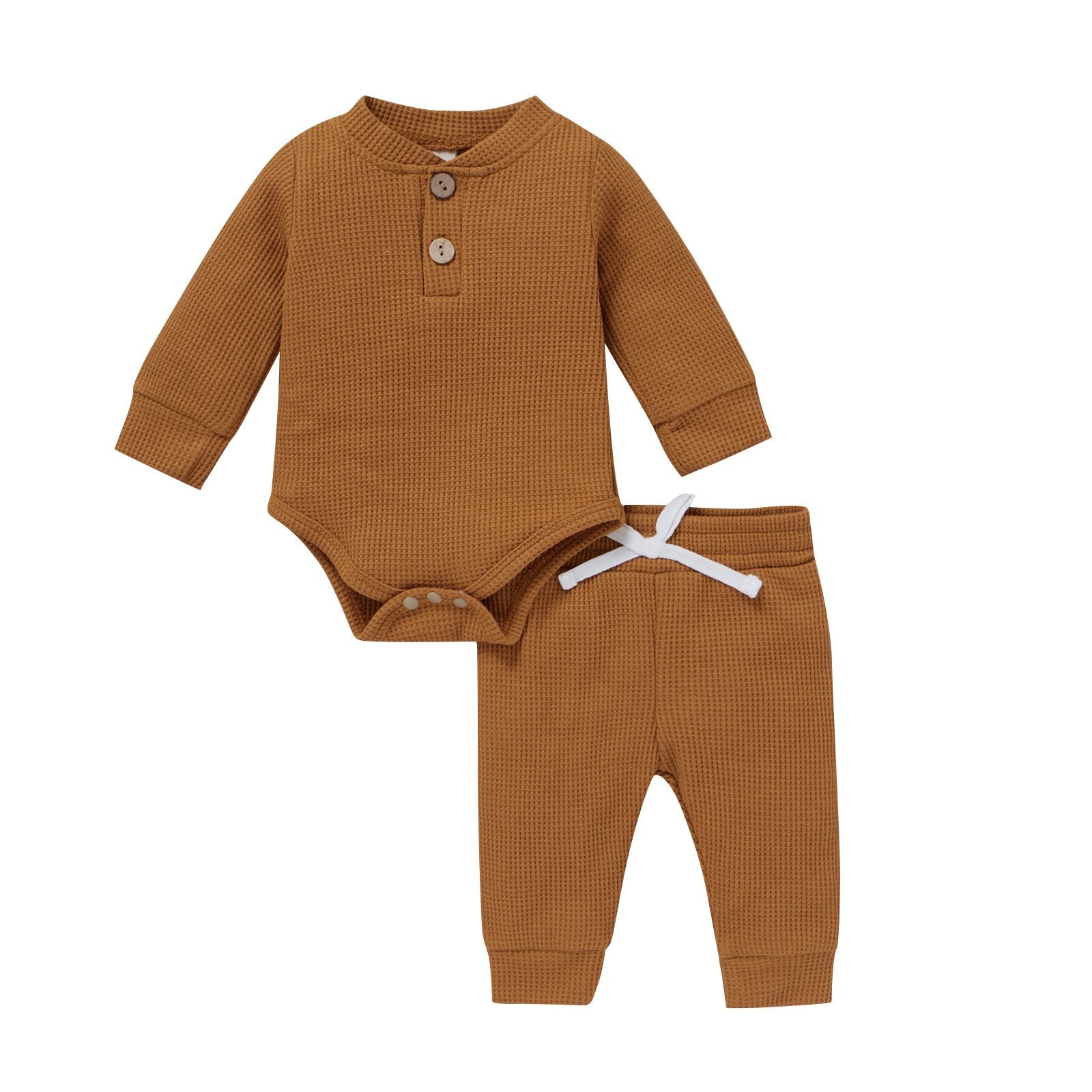 Waffle Stand Collar One-piece & Pants Two-Piece Set Wholesale