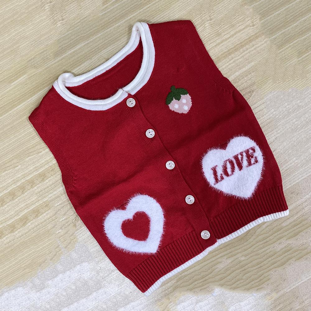 5PCS Unisex Love Heart Strawberry Button Cardigan Sweater Vest Wholesale Childrens Clothing