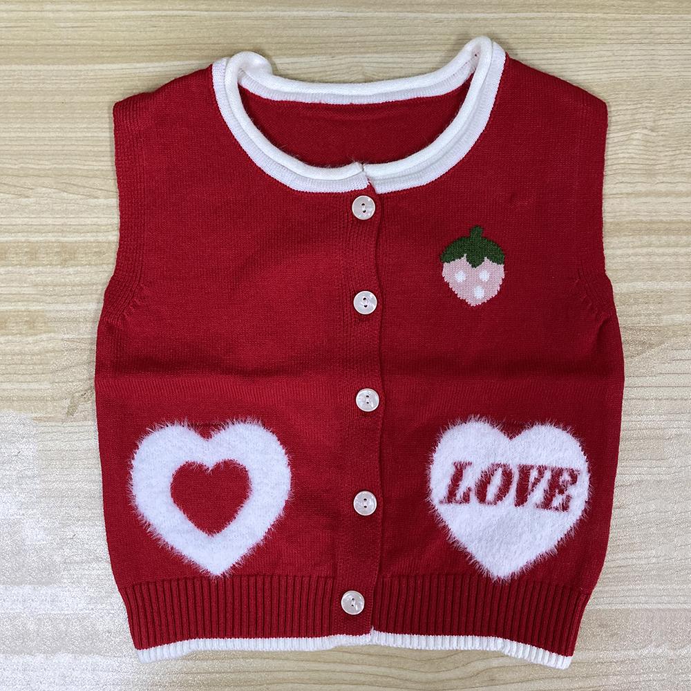 5PCS Unisex Love Heart Strawberry Button Cardigan Sweater Vest Wholesale Childrens Clothing