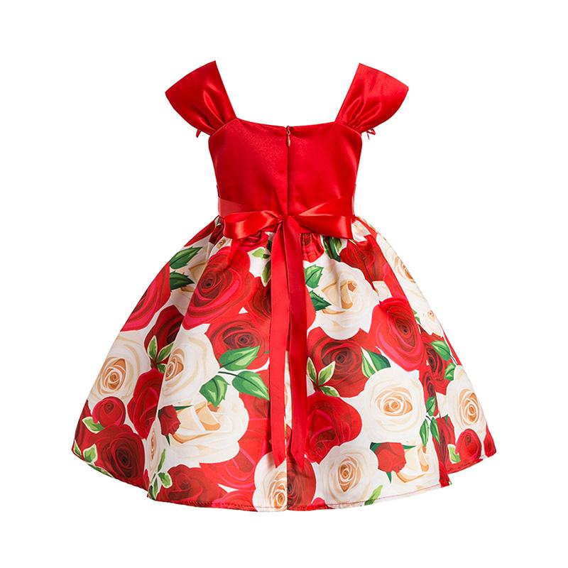 Elegant Floral Pleated Bowknot Dress for Girls - Wholesaleclothesusa