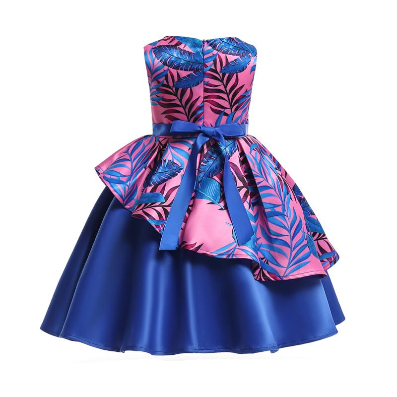 Elegant Leaves Pattern Ruffle Sateen Party Dress for Girls - Wholesaleclothesusa