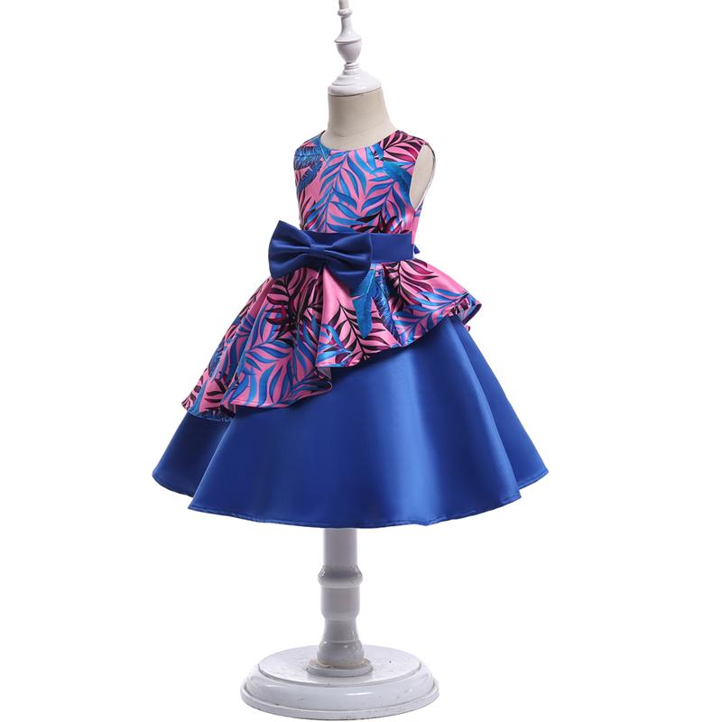 Elegant Leaves Pattern Ruffle Sateen Party Dress for Girls - Wholesaleclothesusa