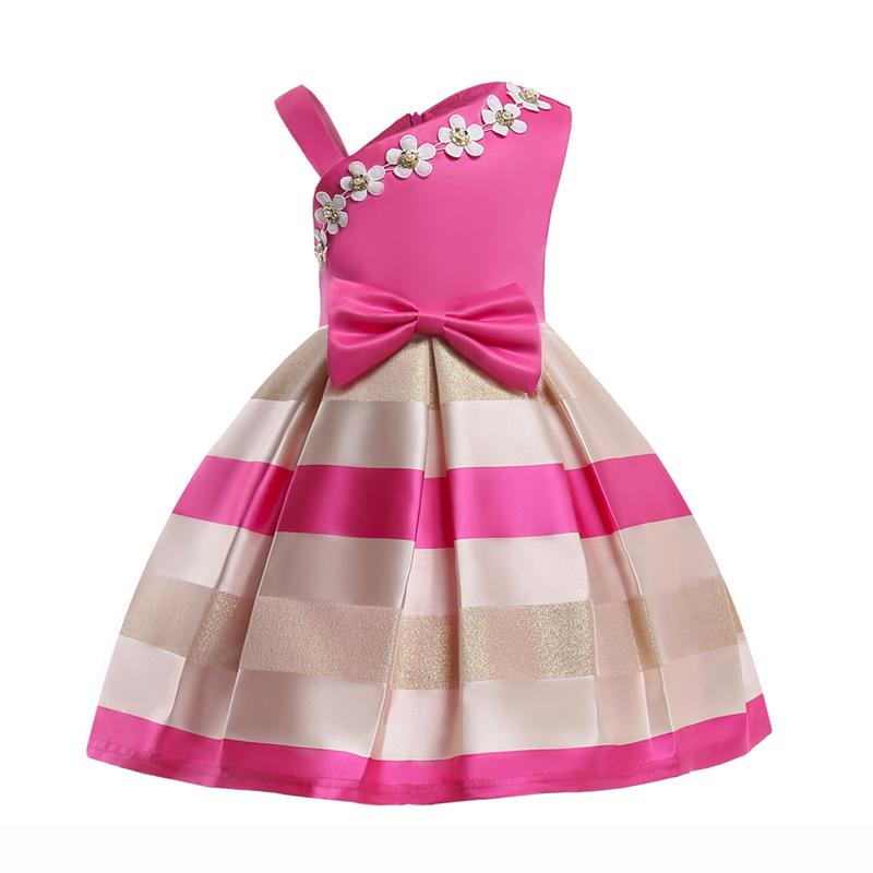 Chic Stripes One Shoulder Sateen Party Dress for Girls - Wholesaleclothesusa