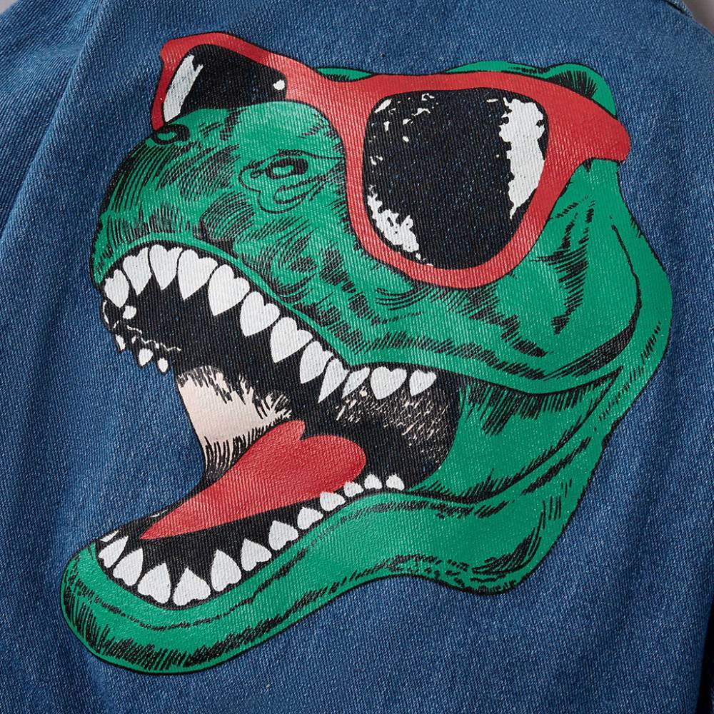 COTTNBABY Cartoon Dinosaur Print Street Style Denim Jacket
