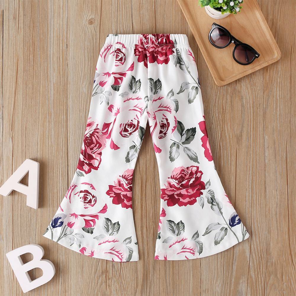 COTTNBABY Girl Floral Flare Trousers Casual Pants Sweatpants Harem Pants