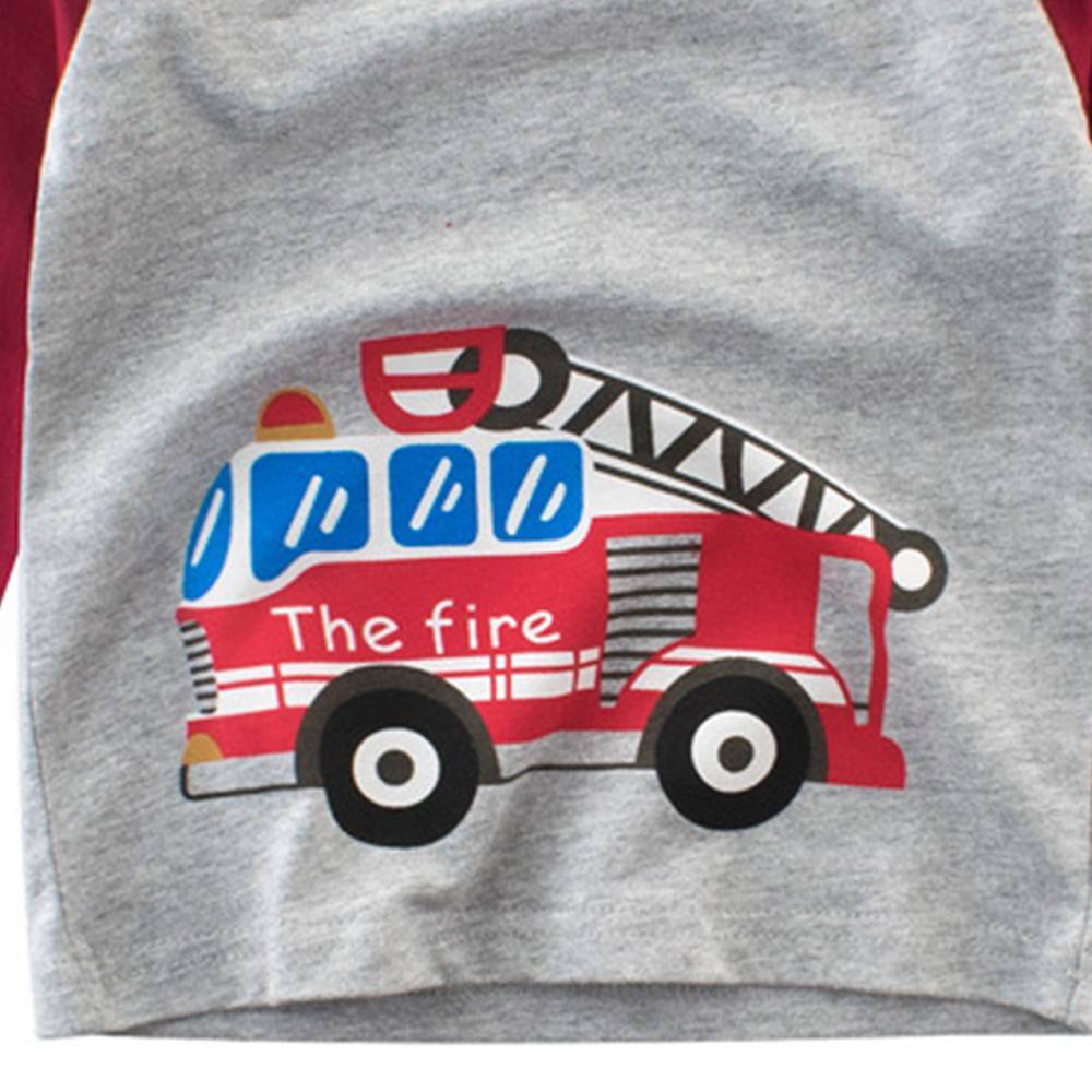 COTTNBABY Cartoon Fire truck Print Sports Tee For Toddler Boy