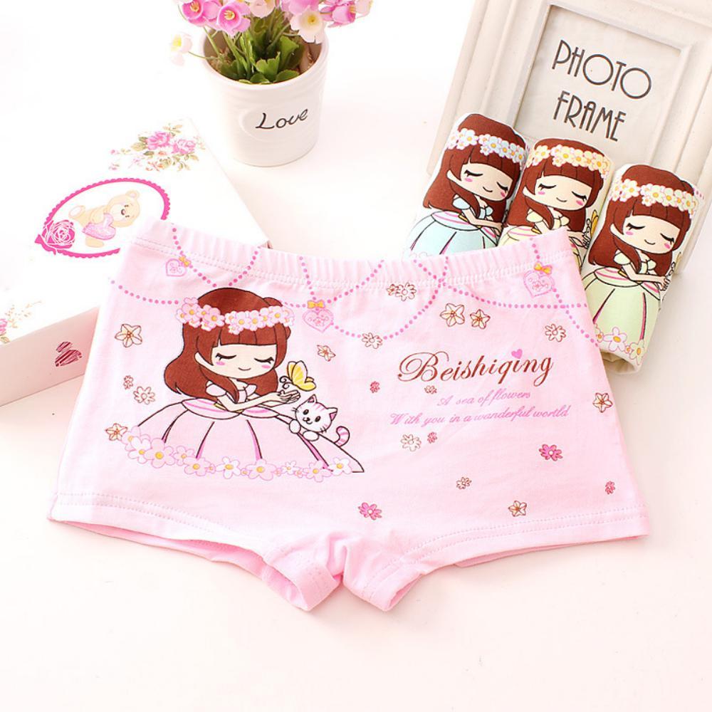 MOQ 6PCS Soft Fine Shuttle Cotton Cartoon Girl Colourful Pattern Girls’ Underwear Wholesale Kids Accessories