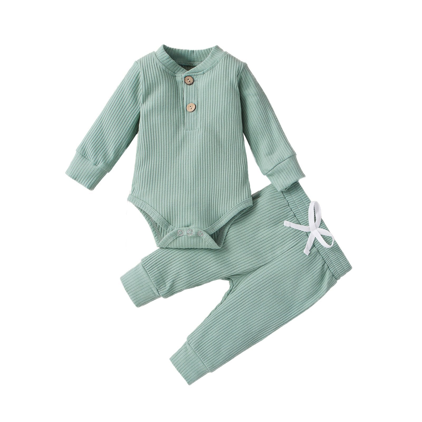 Solid color pit strip long-sleeved baby jumpsuit and trousers suit wholesale