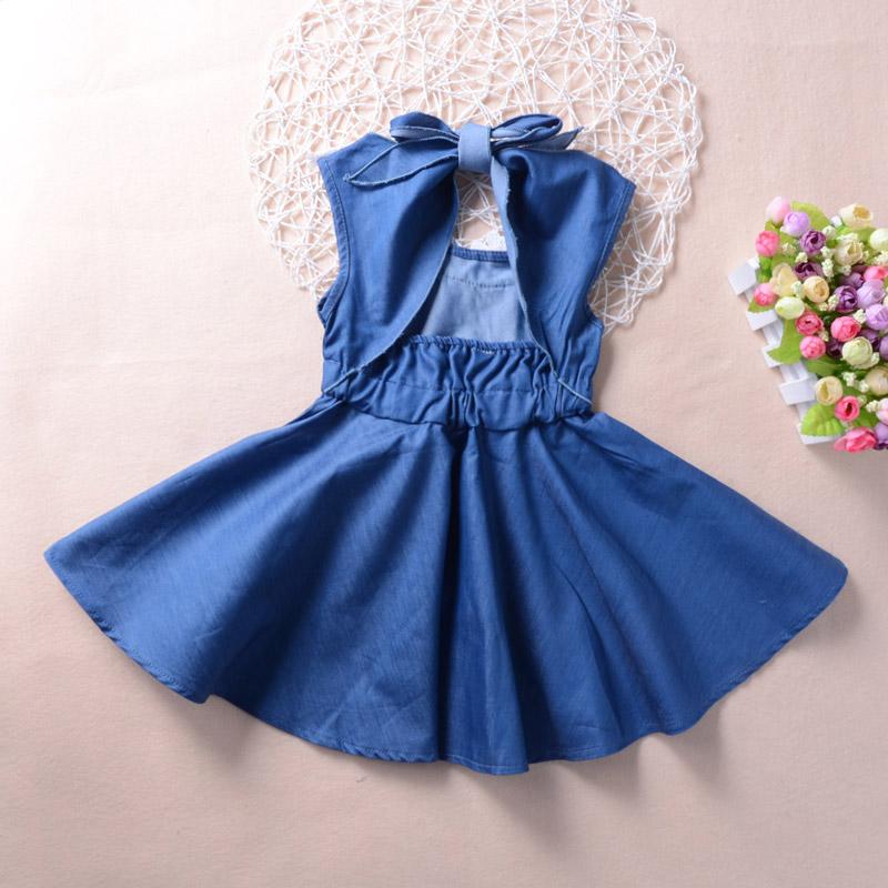 Fashionable Girls Imitation Denim Lace Flower Princess Dress