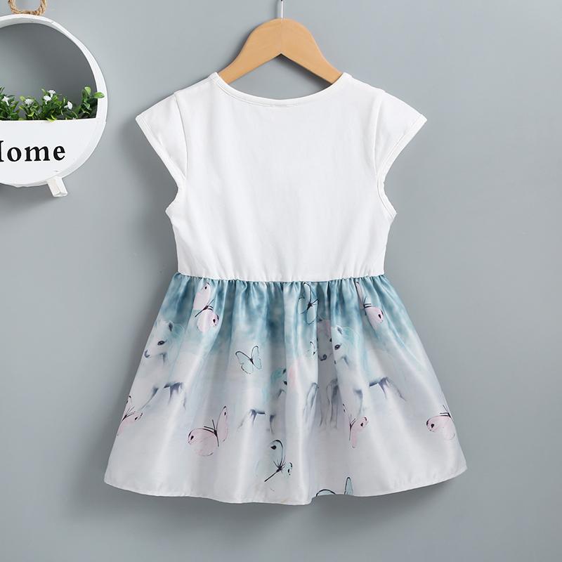 Girl Butterfly Print Spliced Short Sleeve Dress