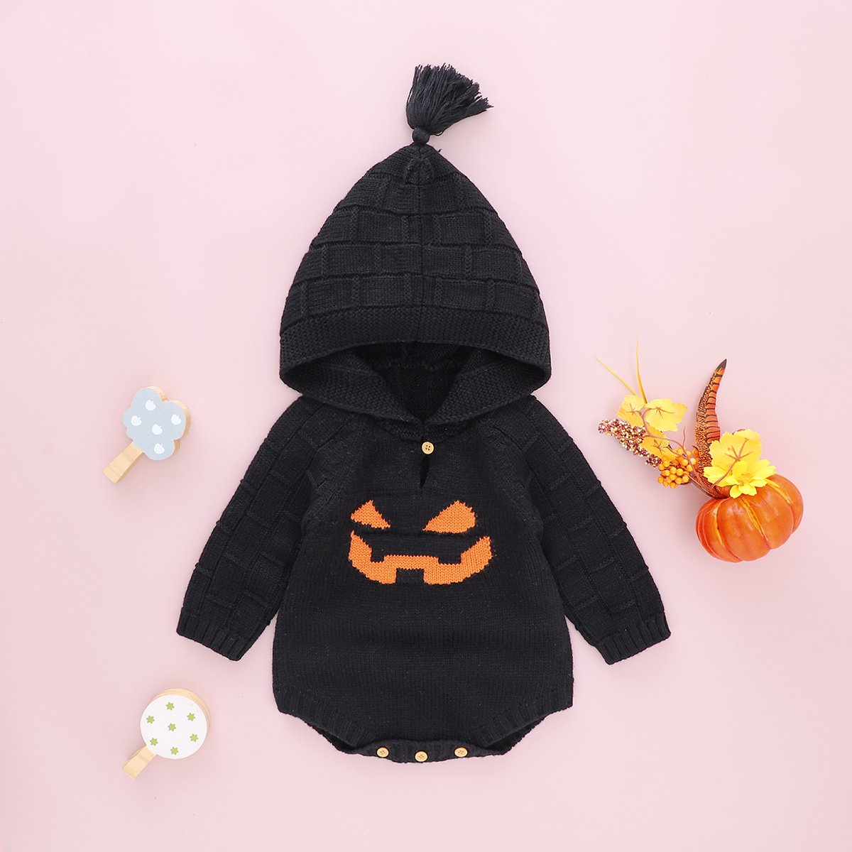 Baby Winter Halloween Style Solid Color Hooded Long Sleeve Jumpsuit Wholesale Baby Clothes In Bulk