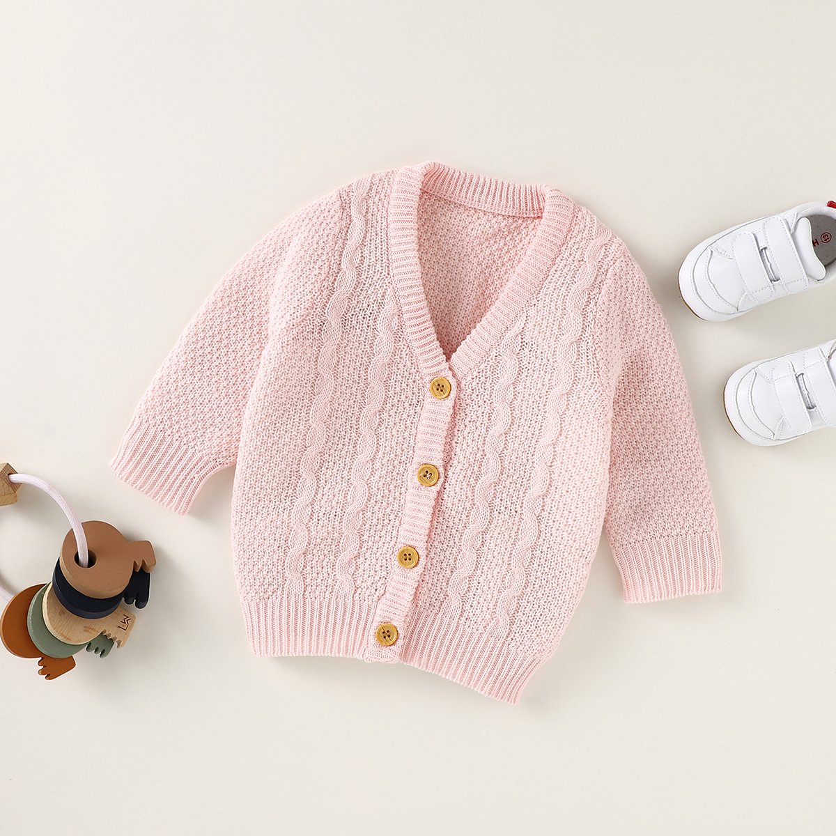 Baby Girls Spring And Autumn Solid Color Knitted Long Sleeved Cardigan Coat Baby Clothes Cheap Wholesale