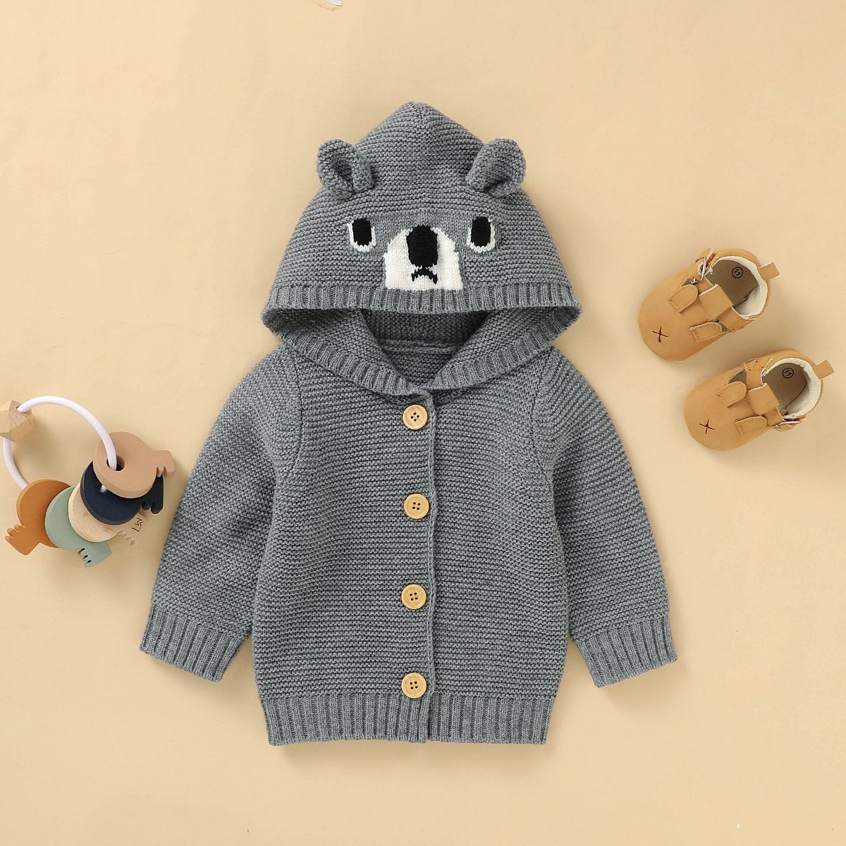 Baby Boys Autumn And Winter Bear Style Solid Color Knitted Coat Wholesale Clothing Baby